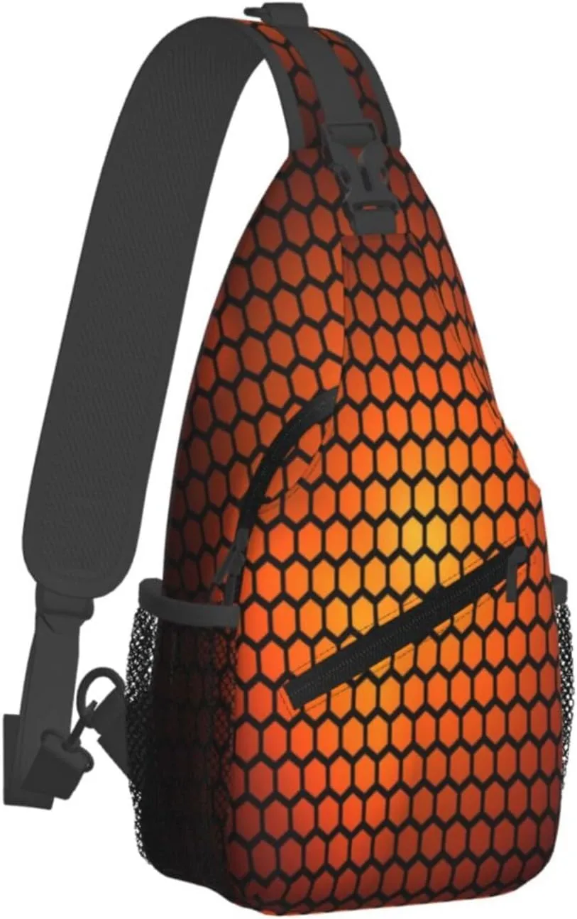 Crossbody Sling Bag for Men Women, Hexagonal Orange Sling Backpack Shoulder Chest Bag, Anti Theft Travel Hiking Daypacks