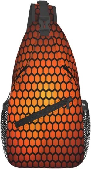 Crossbody Sling Bag for Men Women, Hexagonal Orange Sling Backpack Shoulder Chest Bag, Anti Theft Travel Hiking Daypacks