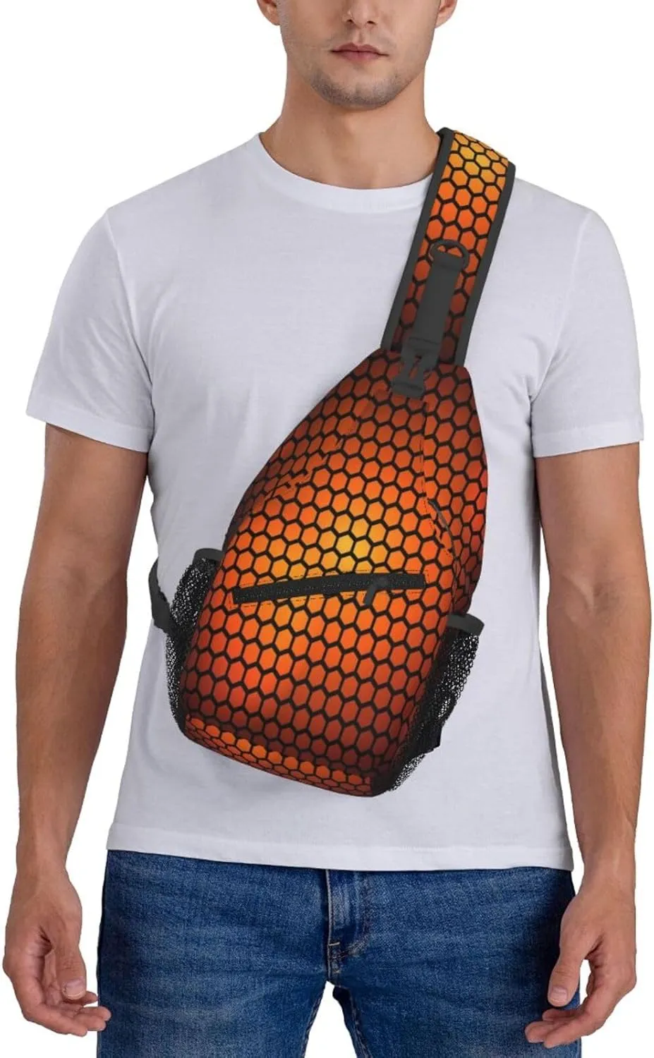 Crossbody Sling Bag for Men Women, Hexagonal Orange Sling Backpack Shoulder Chest Bag, Anti Theft Travel Hiking Daypacks