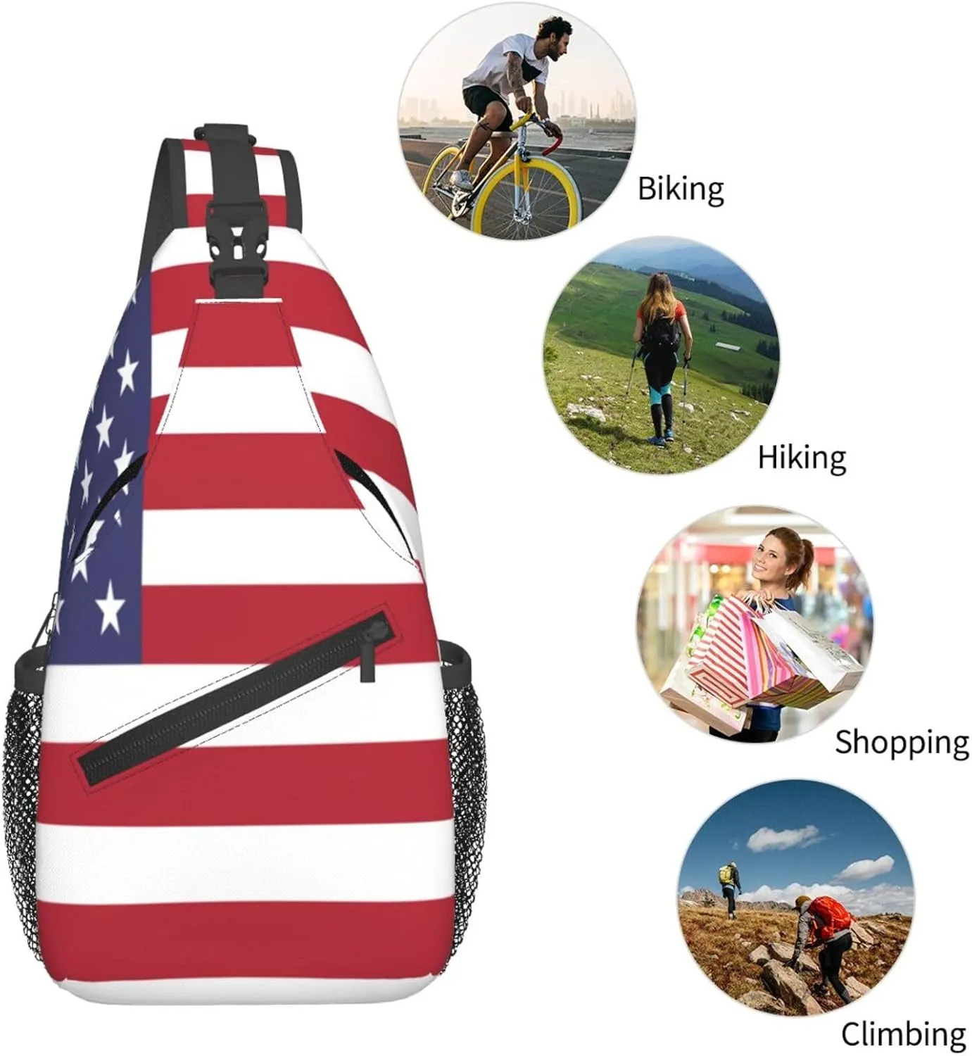 Crossbody Sling Bag for Men Women, Usa Flag Sling Backpack Shoulder Chest Bag, Anti Theft Travel Hiking Daypacks