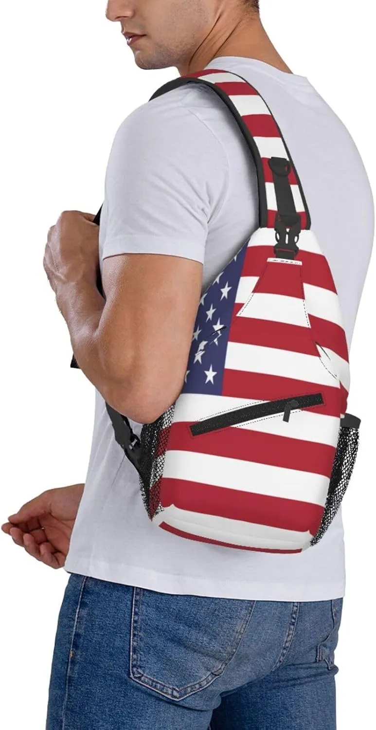 Crossbody Sling Bag for Men Women, Usa Flag Sling Backpack Shoulder Chest Bag, Anti Theft Travel Hiking Daypacks