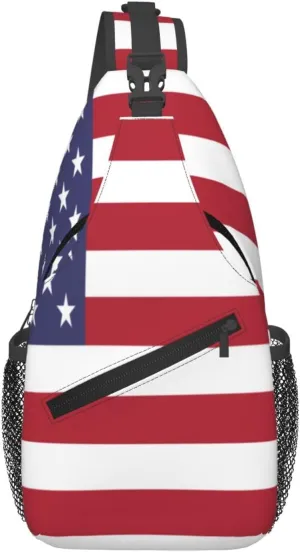 Crossbody Sling Bag for Men Women, Usa Flag Sling Backpack Shoulder Chest Bag, Anti Theft Travel Hiking Daypacks