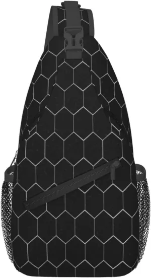 Crossbody Sling Bag for Men Women, White Hexagonal Sling Backpack Shoulder Chest Bag, Anti Theft Travel Hiking Daypacks