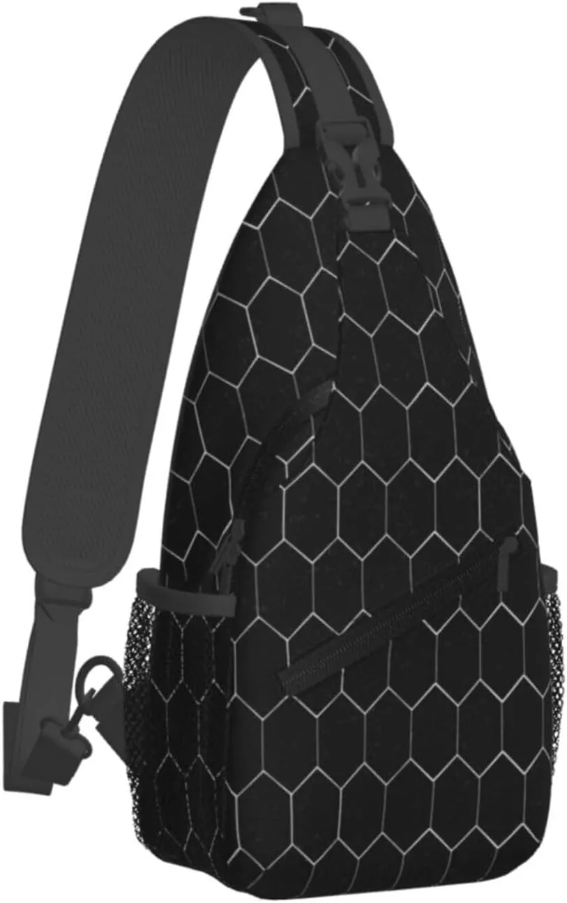 Crossbody Sling Bag for Men Women, White Hexagonal Sling Backpack Shoulder Chest Bag, Anti Theft Travel Hiking Daypacks