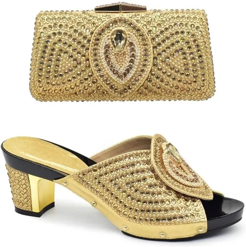 Crystal Wedding Heels and Clutch Set African Bridal Party Shoes with Rhinestone Details