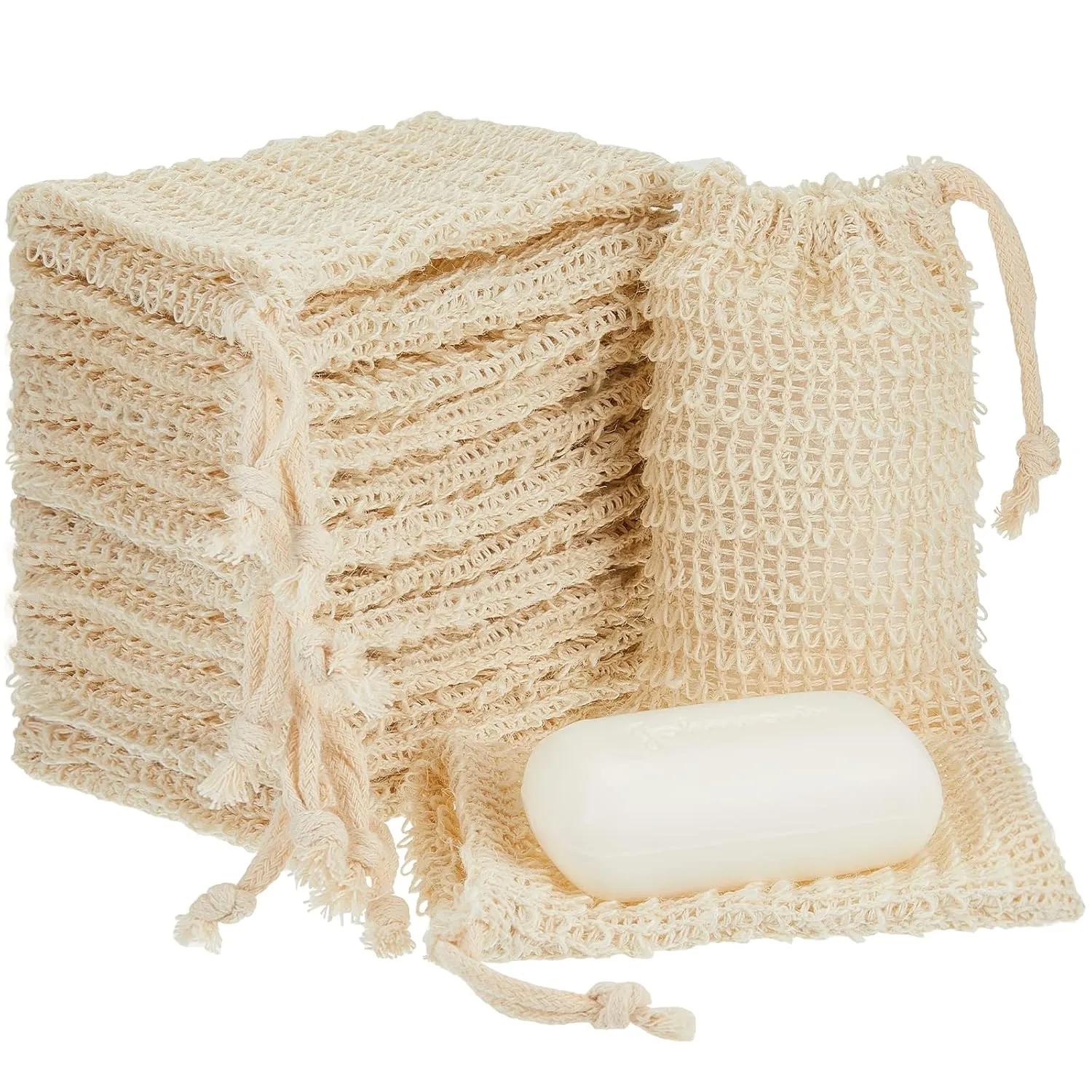 Cunhill Exfoliating Pouch Sisal Soap Saver Bag with Drawstring Mesh Foaming and Drying Soap Holder for Bath and Shower (70 Pieces)