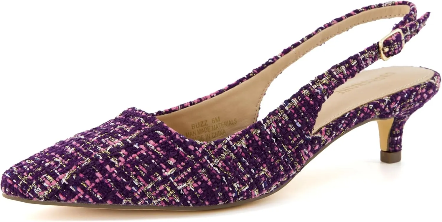 CUSHIONAIRE Women's Buzz Kitten Heel Sling Back Dress Shoe  Memory Foam, Wide Widths Available