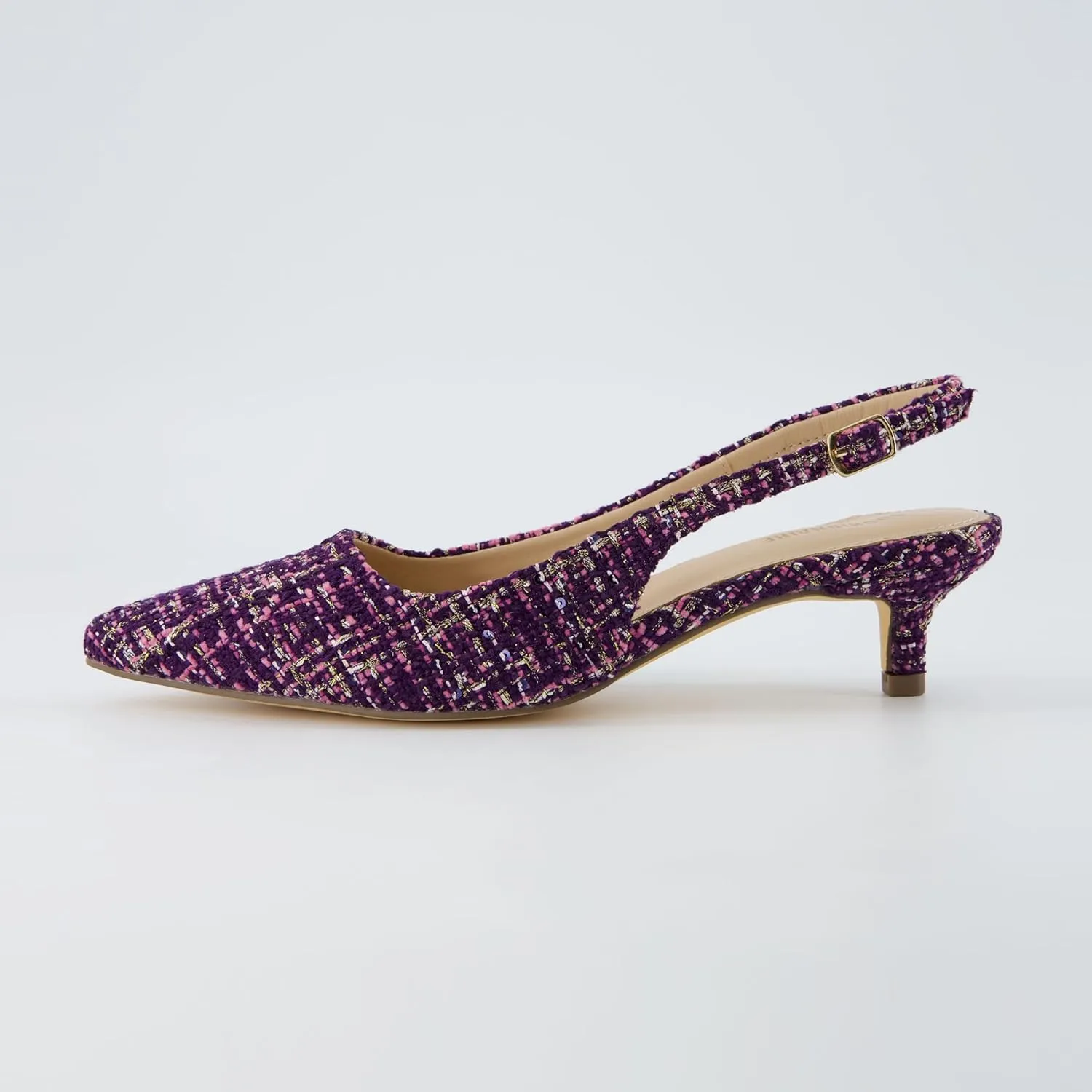 CUSHIONAIRE Women's Buzz Kitten Heel Sling Back Dress Shoe  Memory Foam, Wide Widths Available