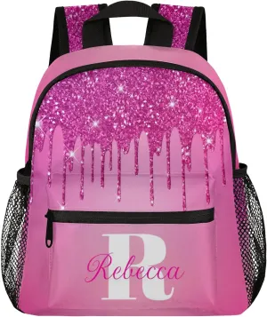 Custom Backpack with Initial & Name Personalized Small Shoulder Bag Waterproof Travel Casual Backpack with Chest Strap 12in, Berry