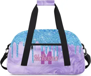 Custom Bag Name Duffel Bag Sports Dance Bags Travel Sports Gym Bag for Women, Large Dance Workout Bag for Dancers, Lake Blue Glittering with Light Purple Sand Texture