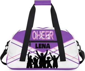Custom Cheer Bag with Name, Sport Duffle Dance Cheerleader Bag Gym Bag Cheerleading Travel Bag Tote Weekender Bag for Women Travel Business Trip Purple with White Color