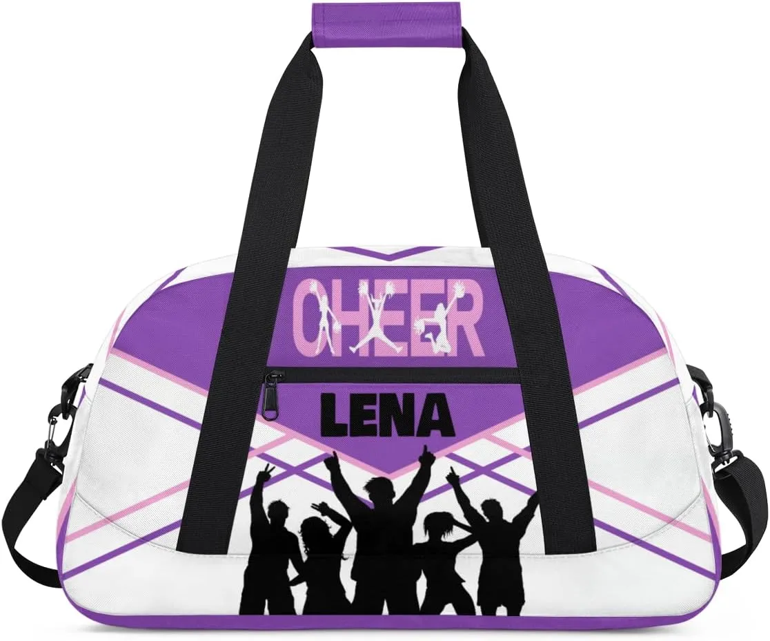 Custom Cheer Bag with Name, Sport Duffle Dance Cheerleader Bag Gym Bag Cheerleading Travel Bag Tote Weekender Bag for Women Travel Business Trip Purple with White Color
