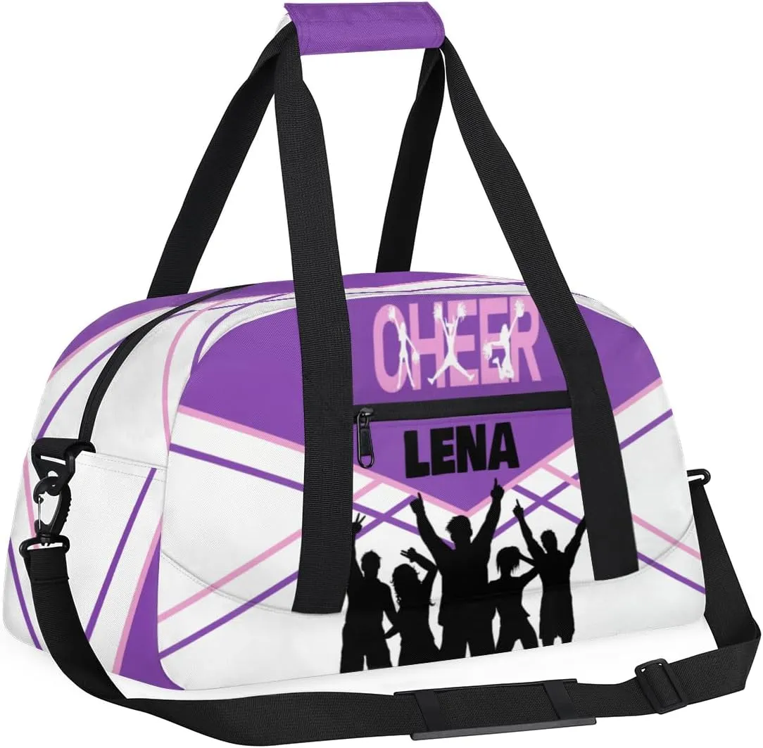 Custom Cheer Bag with Name, Sport Duffle Dance Cheerleader Bag Gym Bag Cheerleading Travel Bag Tote Weekender Bag for Women Travel Business Trip Purple with White Color