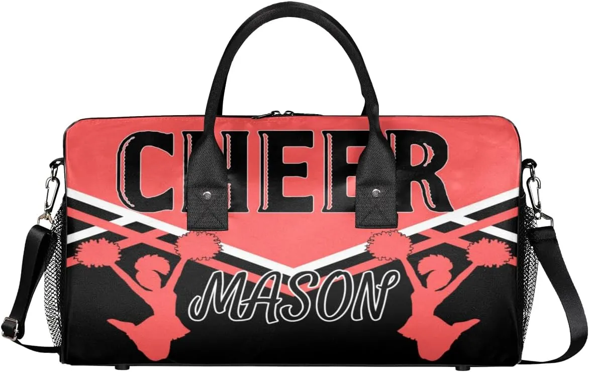 Custom Cheer Bags for Cheerleaders, Personalized Name Sport Gym Duffel Bags, Custom Travel Overnight Weekender Bag Personalized Cheerleading Gifts, Coral Red