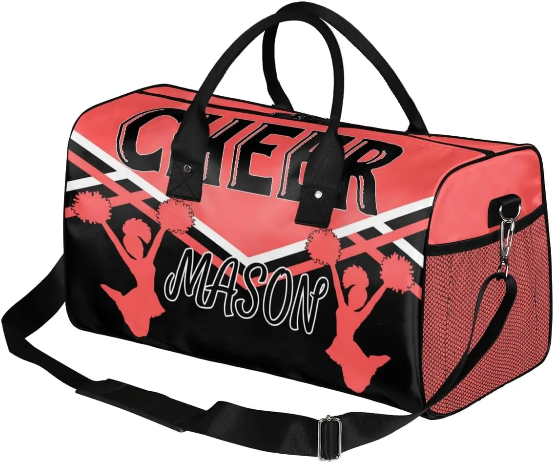 Custom Cheer Bags for Cheerleaders, Personalized Name Sport Gym Duffel Bags, Custom Travel Overnight Weekender Bag Personalized Cheerleading Gifts, Coral Red
