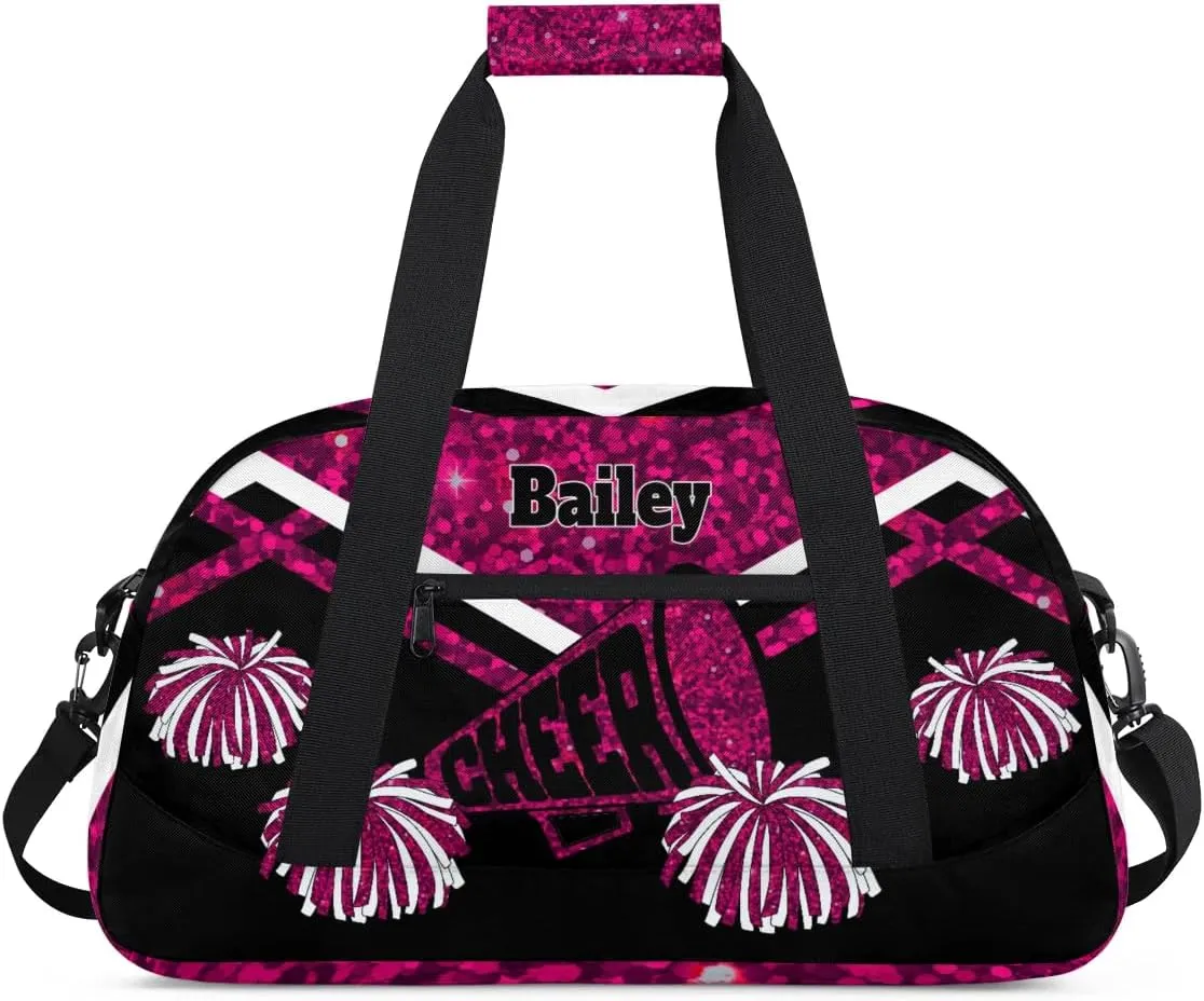 Custom Cheerleading Duffel Bag with Name - Large Gymnastics & Swimming Sports Ballet Bag - Deep Pink Sequins, Shiny with Black