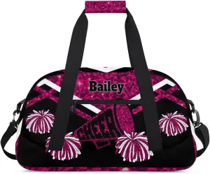 Custom Cheerleading Duffel Bag with Name - Large Gymnastics & Swimming Sports Ballet Bag - Deep Pink Sequins, Shiny with Black