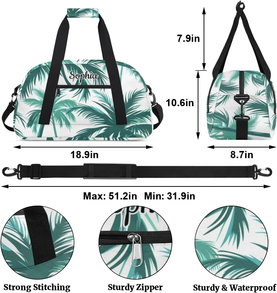 Custom Duffel Bag for Kids Boy Travel Bag Sports Bag Small Gym Bag Dance Tote Kids Duffel Bag Girls Coconut Tree