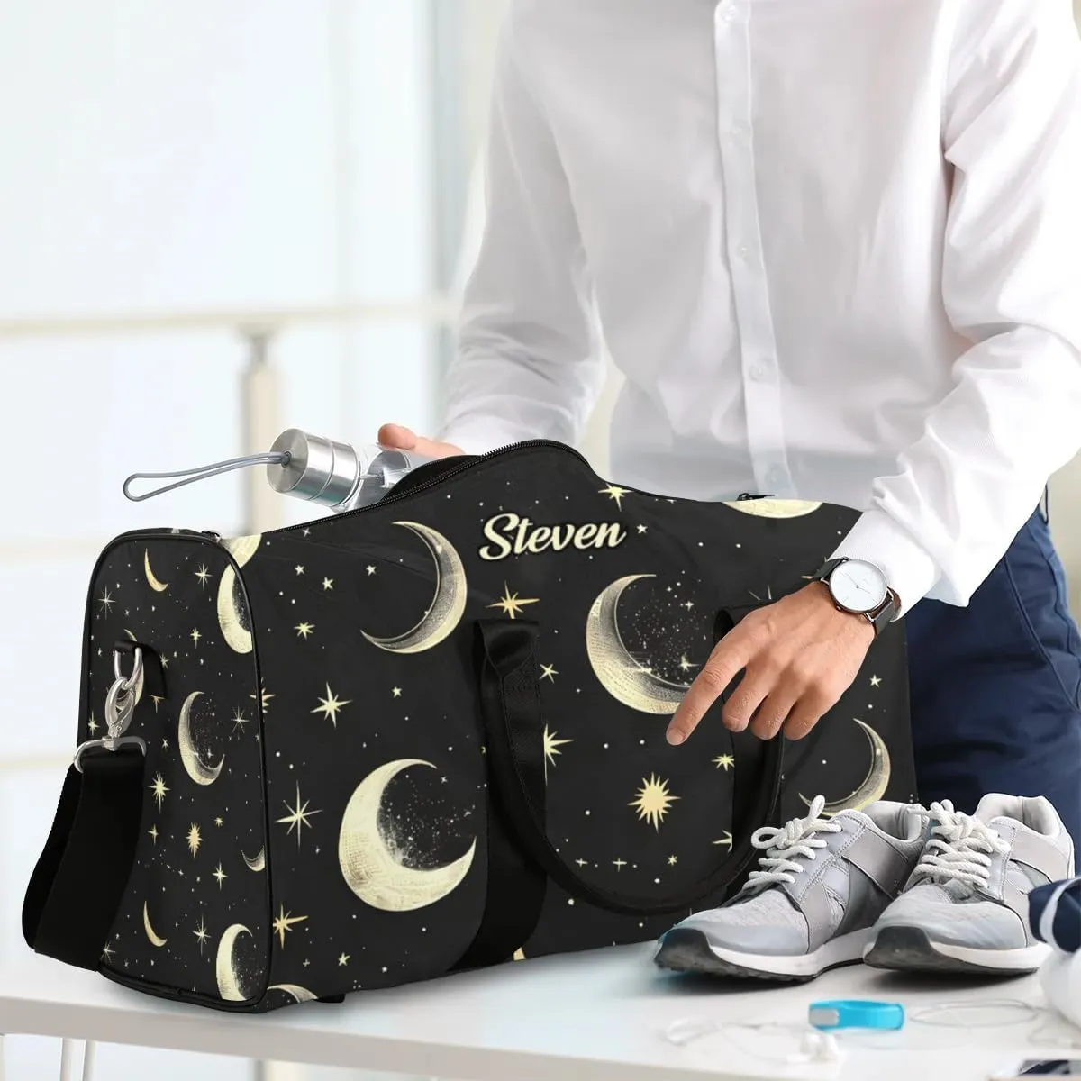 Custom-Duffel-Bag for Men Women Small-Overnight-Bag Moon Black Weekender Luggage Bag