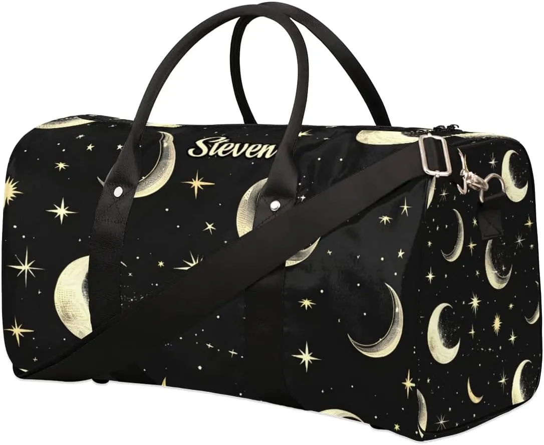 Custom-Duffel-Bag for Men Women Small-Overnight-Bag Moon Black Weekender Luggage Bag