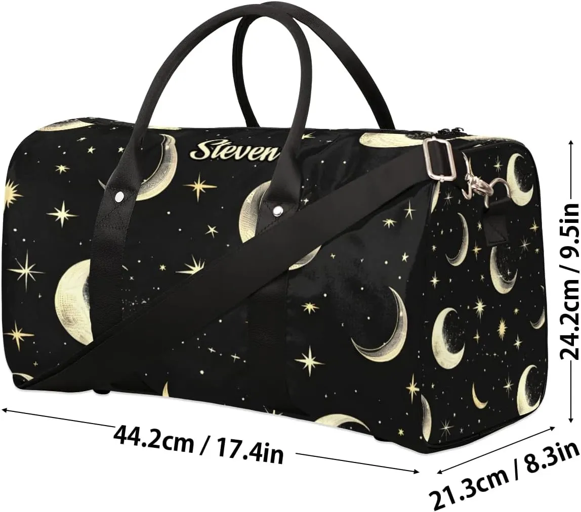 Custom-Duffel-Bag for Men Women Small-Overnight-Bag Moon Black Weekender Luggage Bag