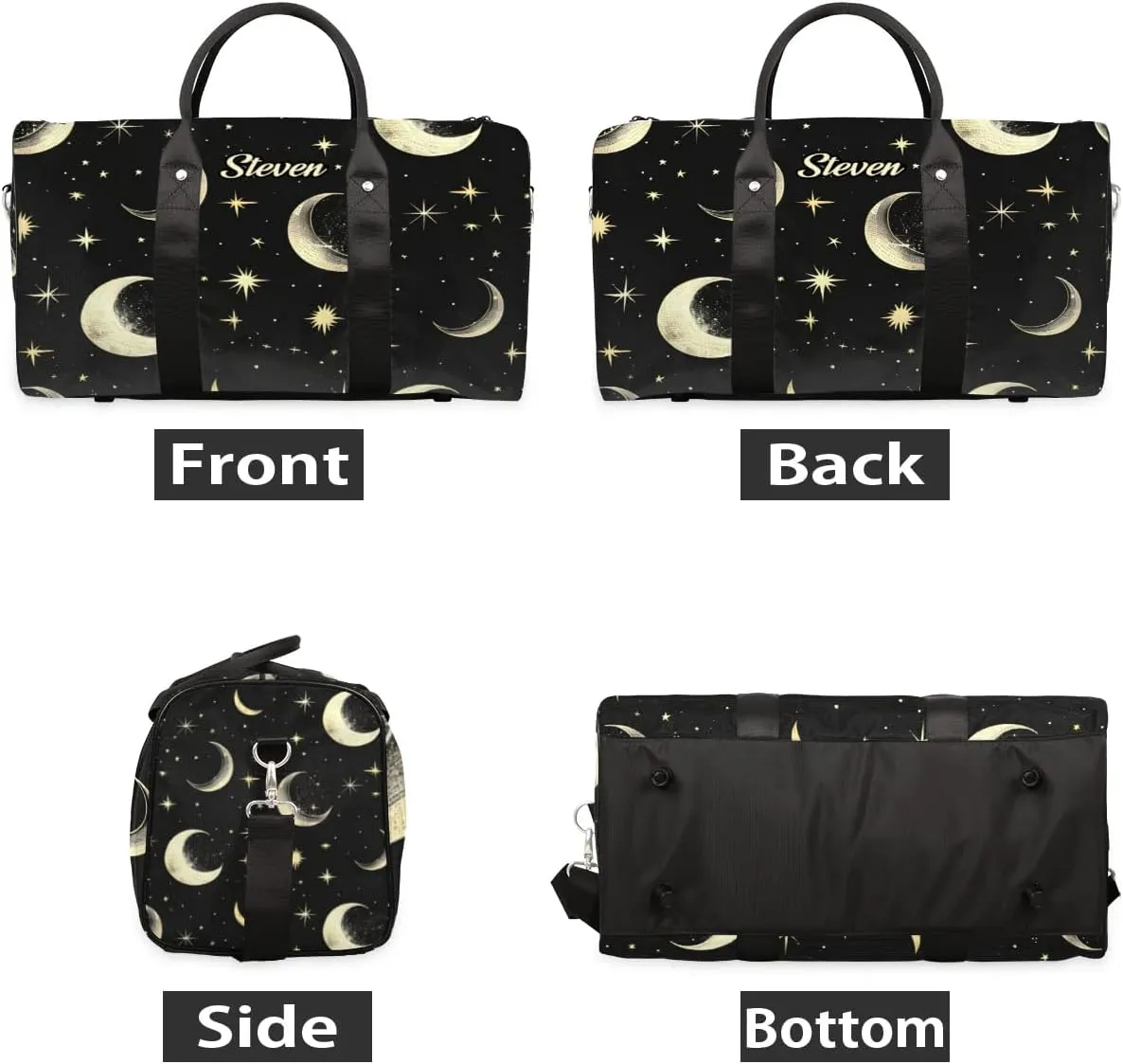 Custom-Duffel-Bag for Men Women Small-Overnight-Bag Moon Black Weekender Luggage Bag