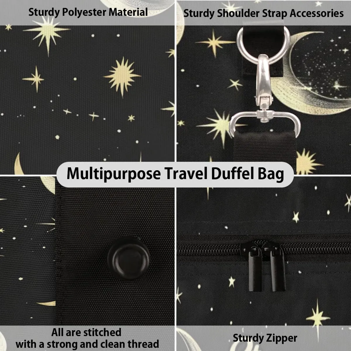 Custom-Duffel-Bag for Men Women Small-Overnight-Bag Moon Black Weekender Luggage Bag