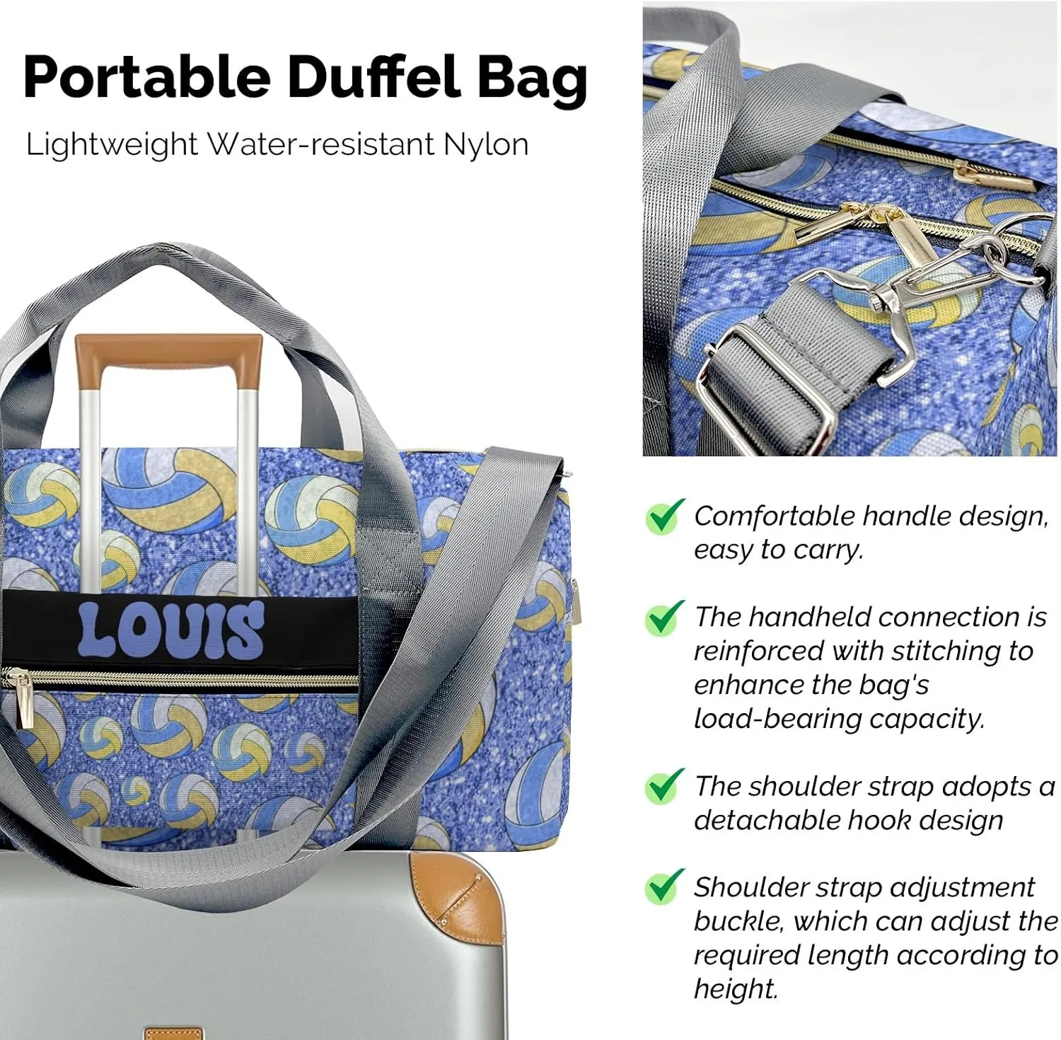 Custom Duffel Bag Sports Sport Volleyball Blue Gym Bag Personalized Travel Carry on Bag