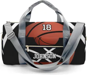 Custom Duffel Overnight Travel Bag for Sports Workout Girls Boys,Basketball Black Personalized Duffle Bag Gifts