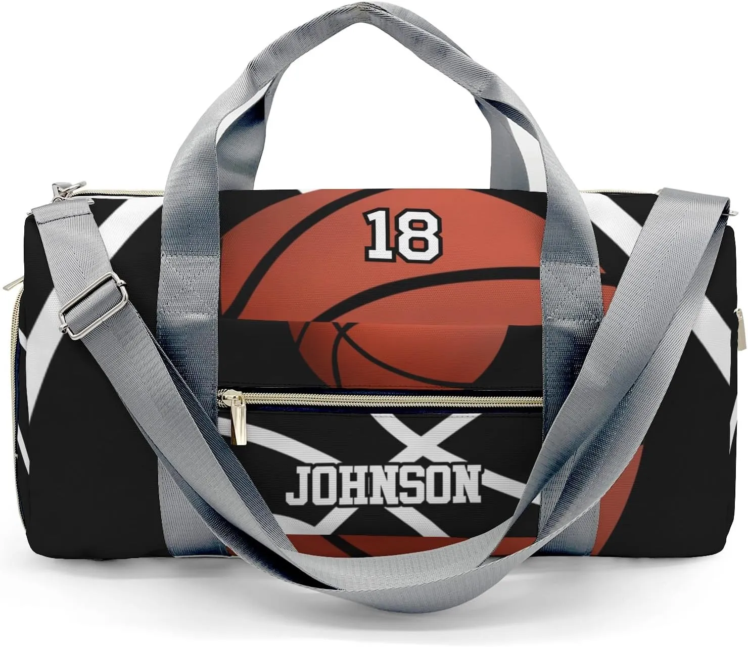 Custom Duffel Overnight Travel Bag for Sports Workout Girls Boys,Basketball Black Personalized Duffle Bag Gifts