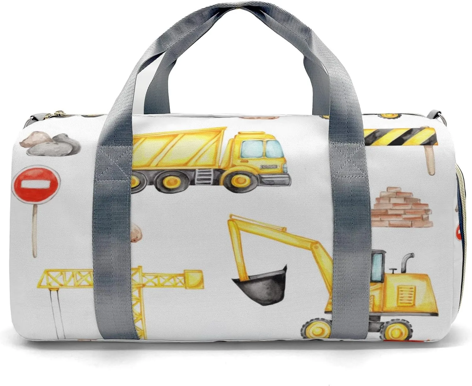 Custom Duffel Overnight Travel Bag for Sports Workout Girls Boys,Big Construction Vehicles Personalized Duffle Bag Gifts
