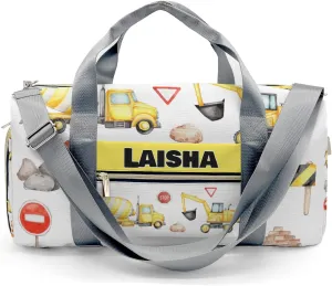 Custom Duffel Overnight Travel Bag for Sports Workout Girls Boys,Big Construction Vehicles Personalized Duffle Bag Gifts