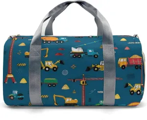 Custom Duffel Overnight Travel Bag for Sports Workout Girls Boys,Cartoon Trucks Crane Jump Personalized Duffle Bag Gifts