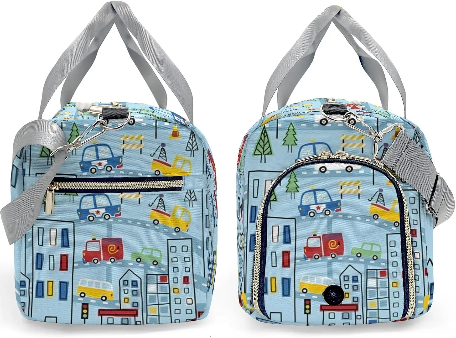 Custom Duffel Overnight Travel Bag for Sports Workout Girls Boys,City Life Car Road Personalized Duffle Bag Gifts