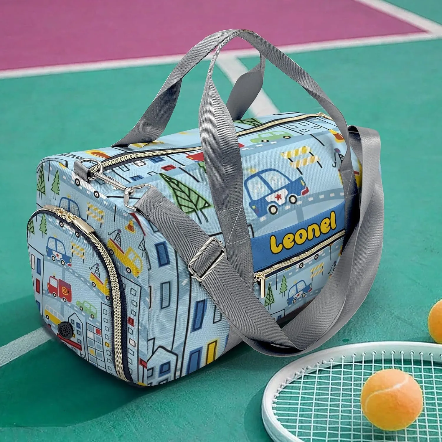 Custom Duffel Overnight Travel Bag for Sports Workout Girls Boys,City Life Car Road Personalized Duffle Bag Gifts
