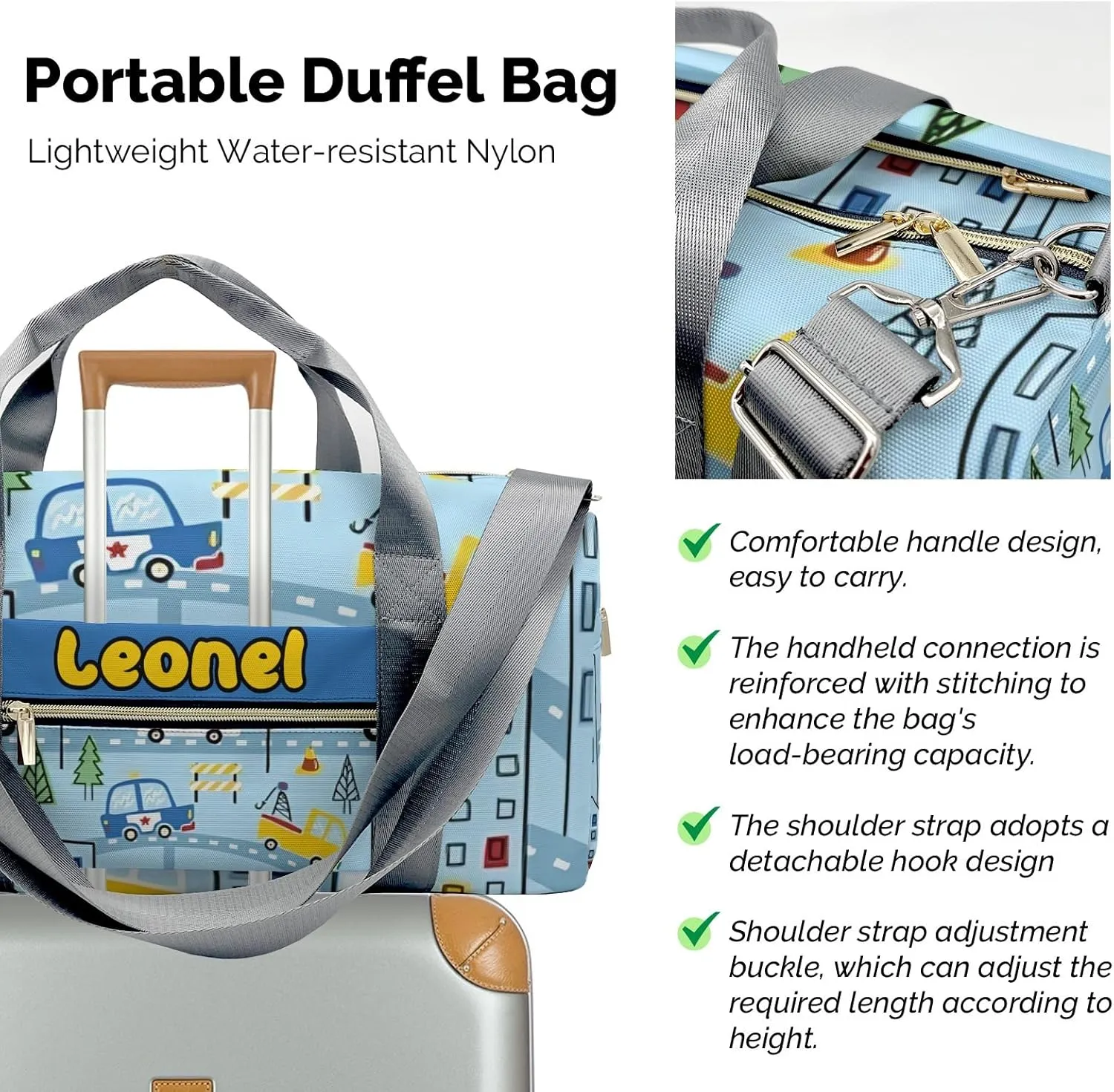 Custom Duffel Overnight Travel Bag for Sports Workout Girls Boys,City Life Car Road Personalized Duffle Bag Gifts