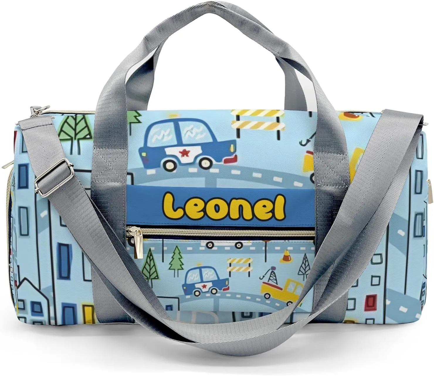 Custom Duffel Overnight Travel Bag for Sports Workout Girls Boys,City Life Car Road Personalized Duffle Bag Gifts
