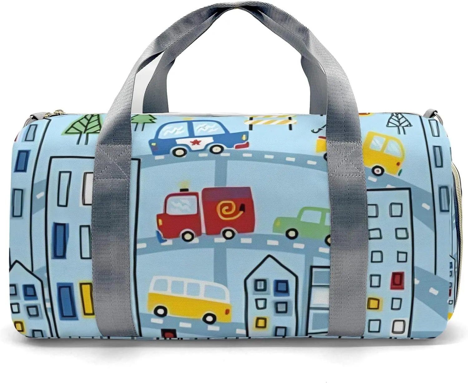 Custom Duffel Overnight Travel Bag for Sports Workout Girls Boys,City Life Car Road Personalized Duffle Bag Gifts