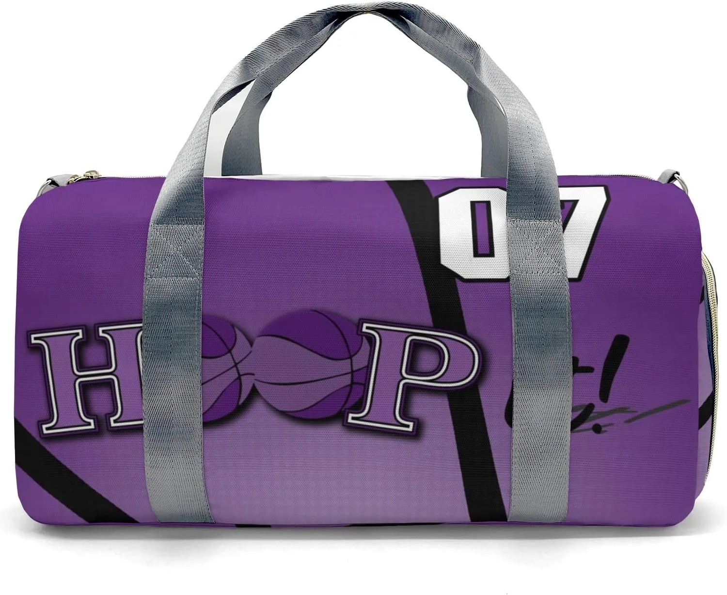 Custom Duffel Overnight Travel Bag for Sports Workout Girls Boys,Hoop it Basketball Purple Personalized Duffle Bag Gifts