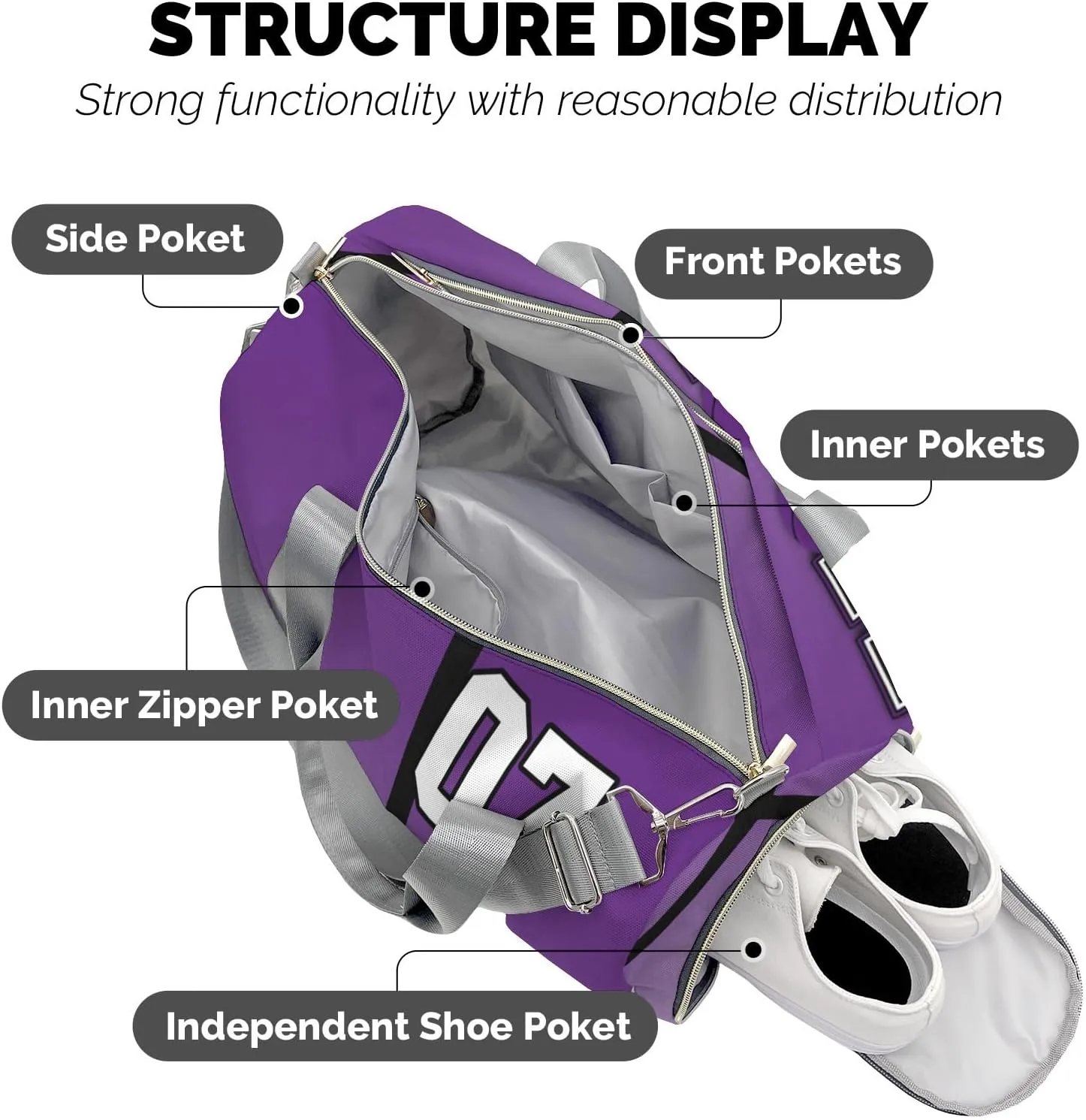 Custom Duffel Overnight Travel Bag for Sports Workout Girls Boys,Hoop it Basketball Purple Personalized Duffle Bag Gifts