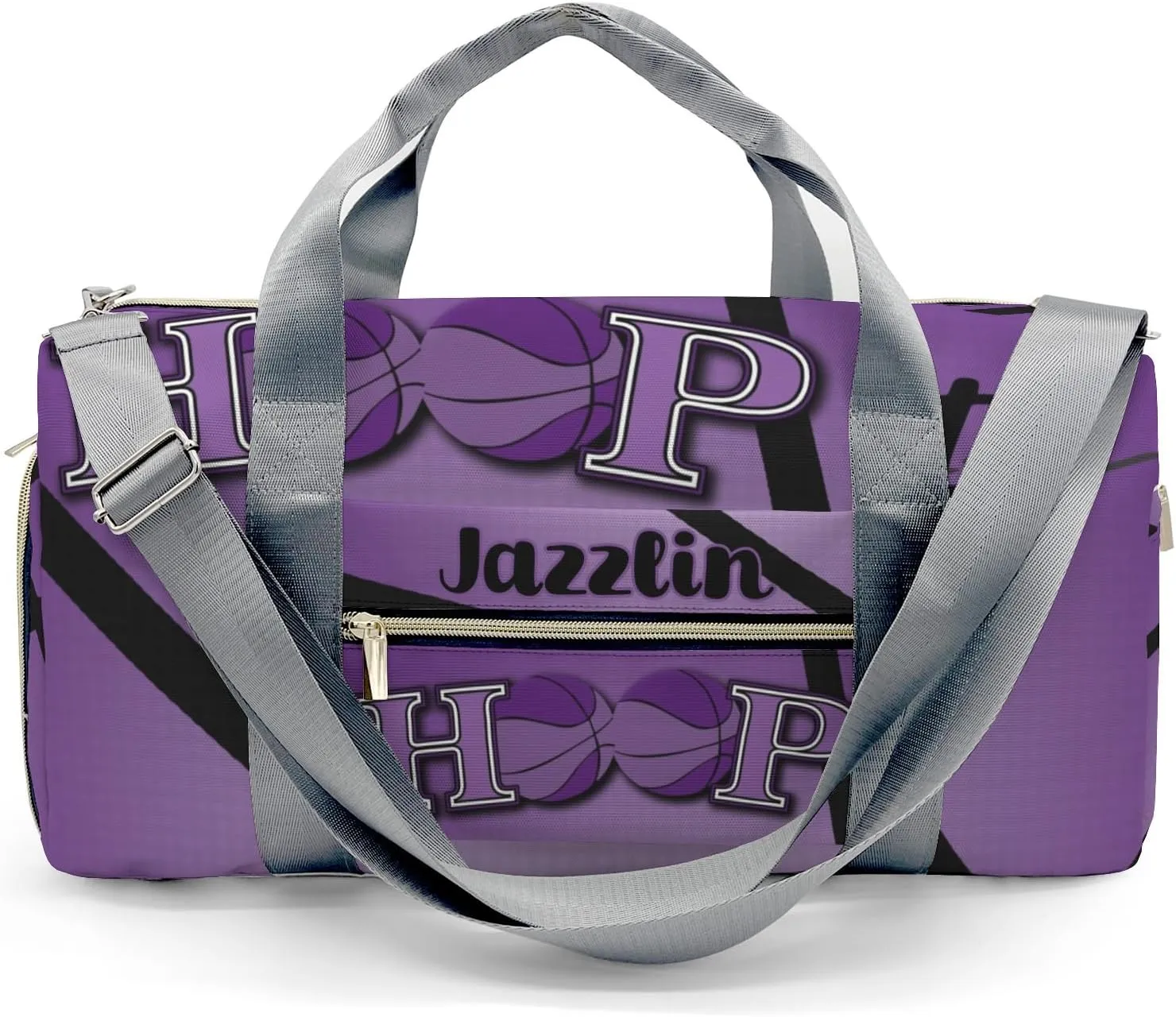 Custom Duffel Overnight Travel Bag for Sports Workout Girls Boys,Hoop it Basketball Purple Personalized Duffle Bag Gifts