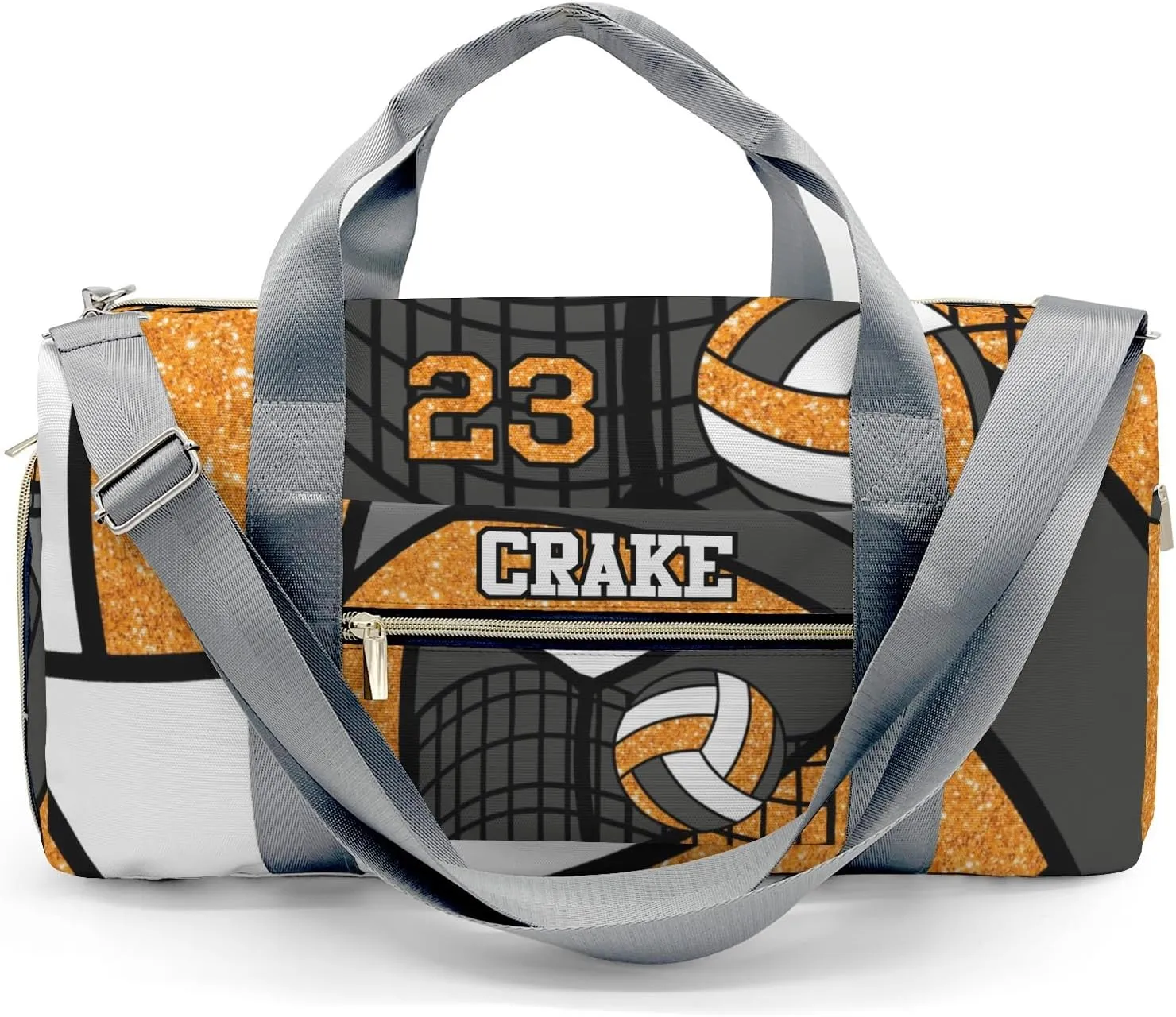 Custom Duffel Overnight Travel Bag for Sports Workout Girls Boys,Volleyball Glitter Orange Personalized Duffle Bag Gifts