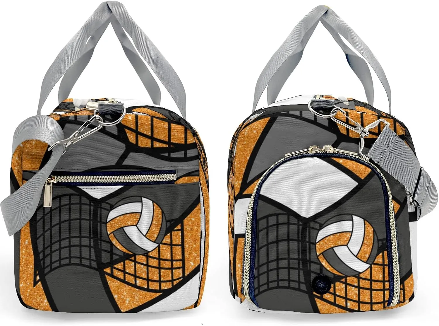 Custom Duffel Overnight Travel Bag for Sports Workout Girls Boys,Volleyball Glitter Orange Personalized Duffle Bag Gifts