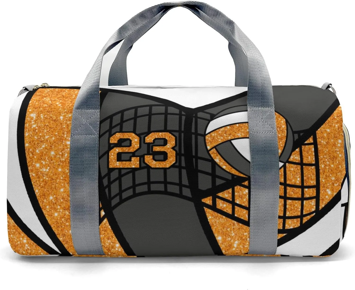 Custom Duffel Overnight Travel Bag for Sports Workout Girls Boys,Volleyball Glitter Orange Personalized Duffle Bag Gifts