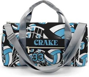 Custom Duffel Overnight Travel Bag for Sports Workout Girls Boys,Volleyball Sky Blue Personalized Duffle Bag Gifts