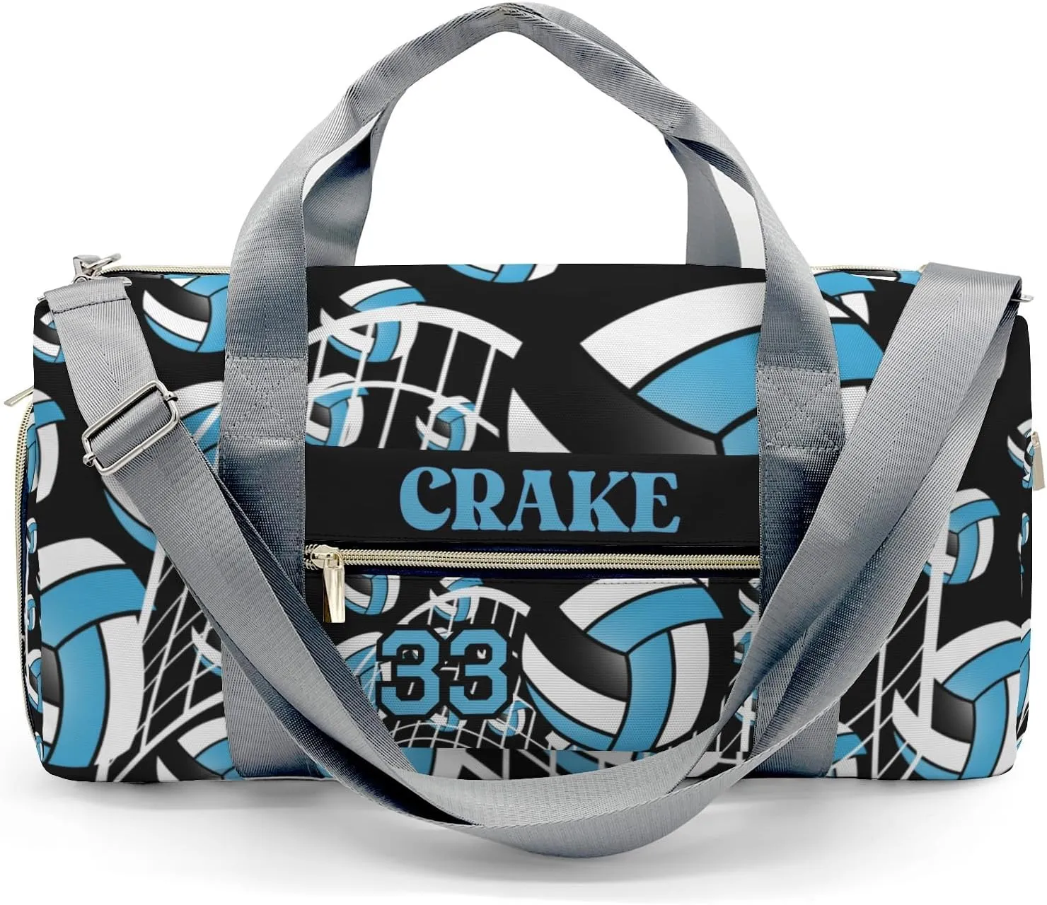 Custom Duffel Overnight Travel Bag for Sports Workout Girls Boys,Volleyball Sky Blue Personalized Duffle Bag Gifts