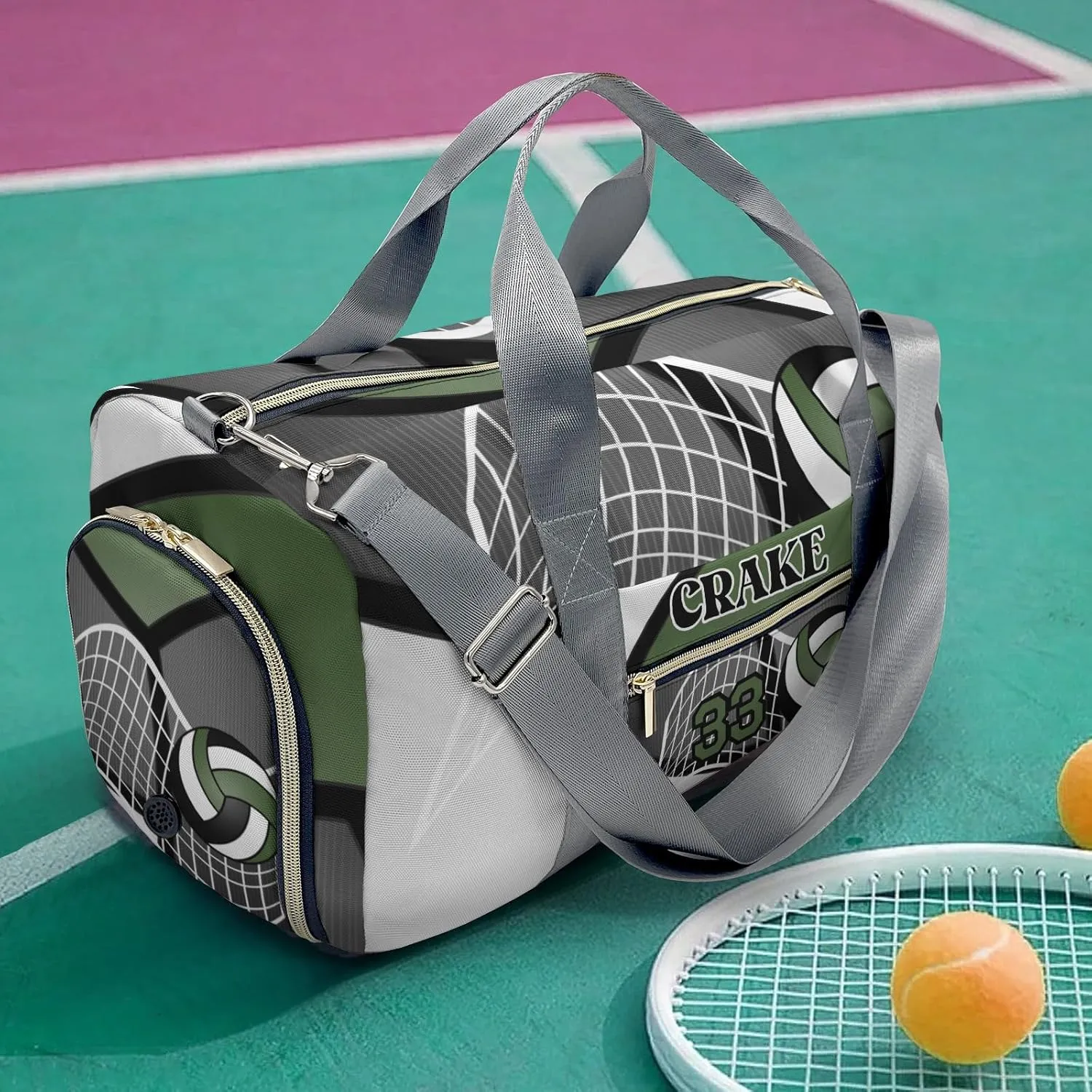 Custom Duffel Overnight Travel Bag for Sports Workout Girls Boys,Volleyball Team Forest Personalized Duffle Bag Gifts