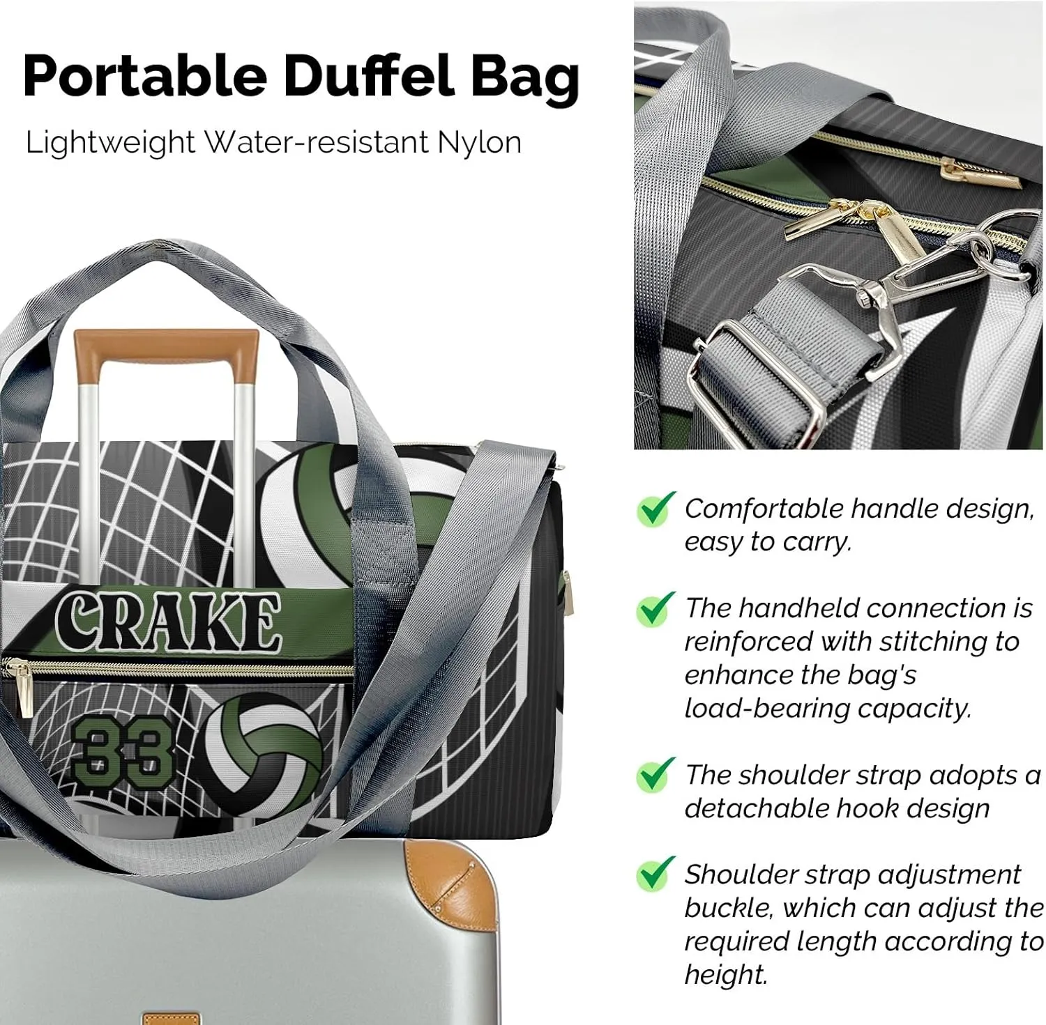 Custom Duffel Overnight Travel Bag for Sports Workout Girls Boys,Volleyball Team Forest Personalized Duffle Bag Gifts