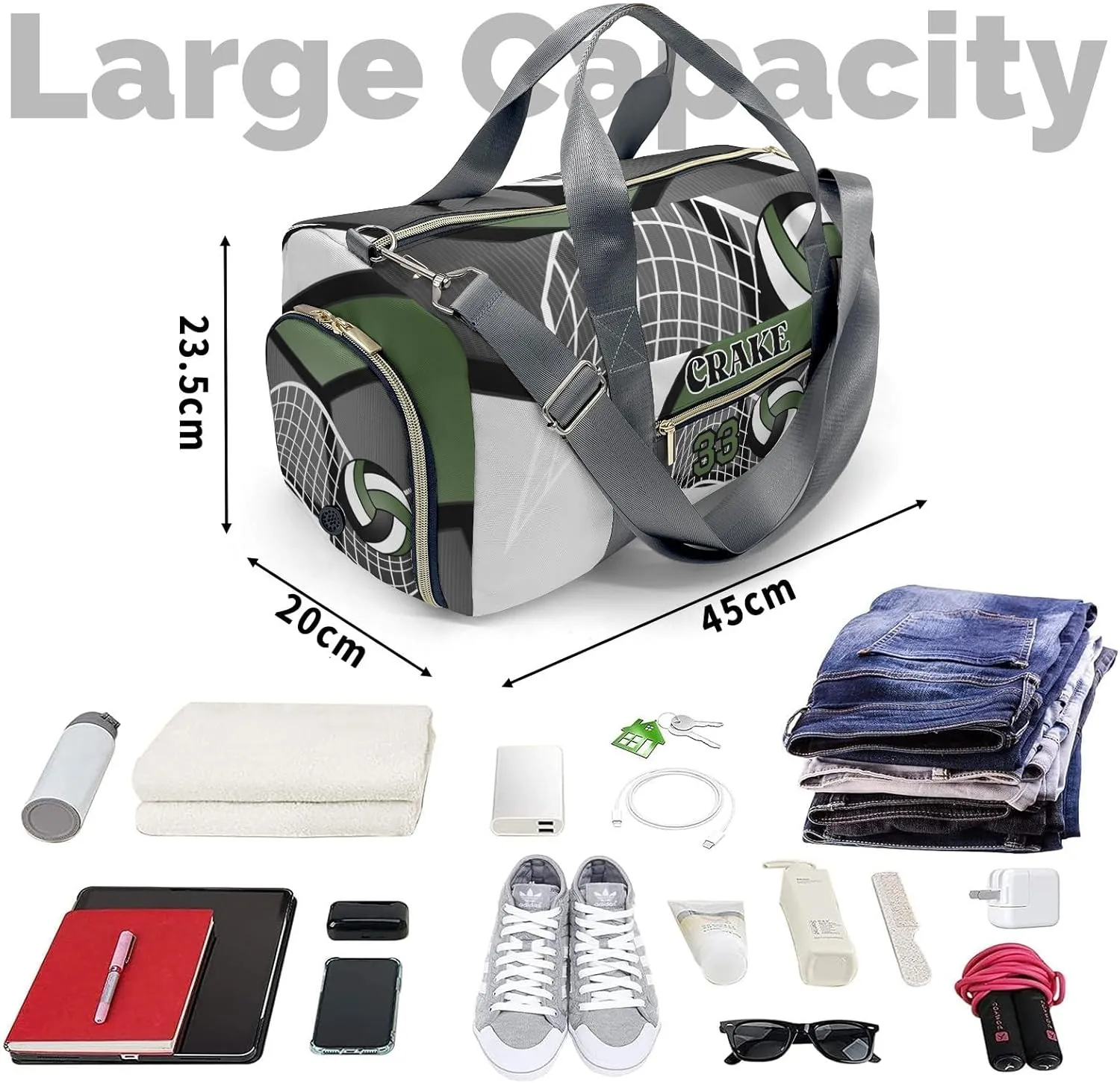 Custom Duffel Overnight Travel Bag for Sports Workout Girls Boys,Volleyball Team Forest Personalized Duffle Bag Gifts