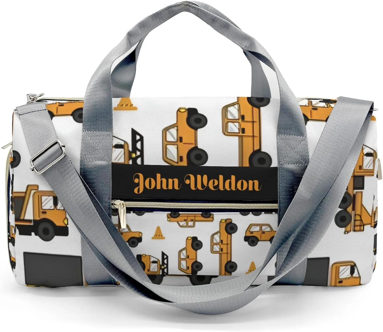 Custom Duffel Overnight Travel Bag for Sports Workout Girls Boys,Work Car Trucks White Personalized Duffle Bag Gifts
